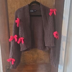 Maeve Brown Cardigan with Red Bows
